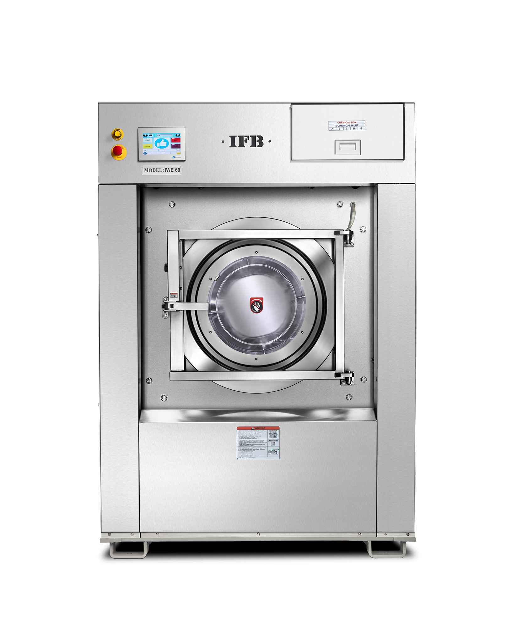 Профессиональная стиральная машина, бренд IFB, модель IWE45, загрузка до 45 кг. 