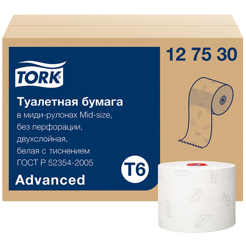 Туалетная бумага Mid-size в миди-рулонах Tork 127530, категория Advanced, 2-сл. 0