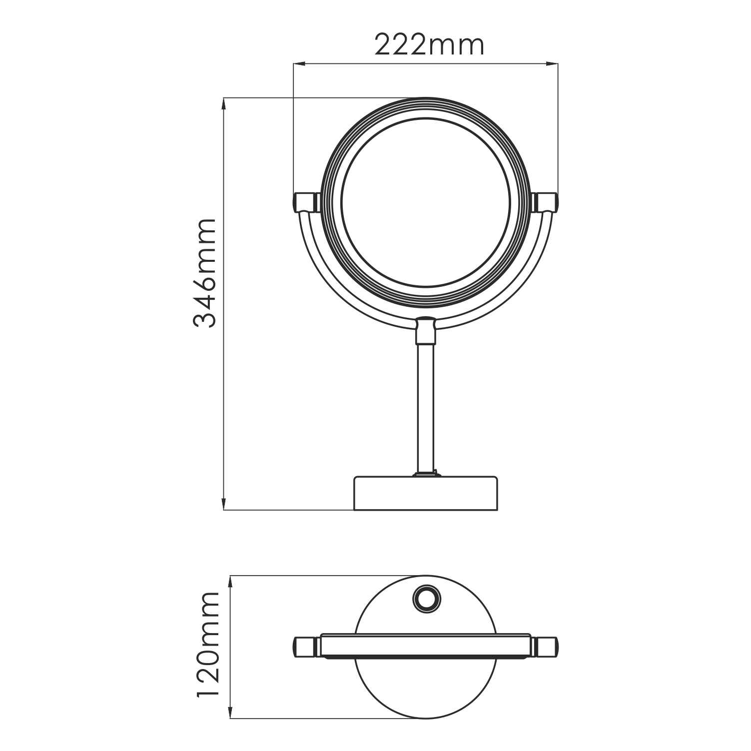 K-1005BLACK Зеркало с LED-подсветкой двухстороннее, стандартное и с 3-х кратным увеличением 1