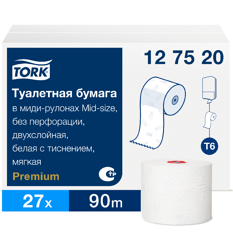 Tork Туалетная бумага Mid-size в миди-рулонах мягкая 127520, категория Premium, 2-сл. 0