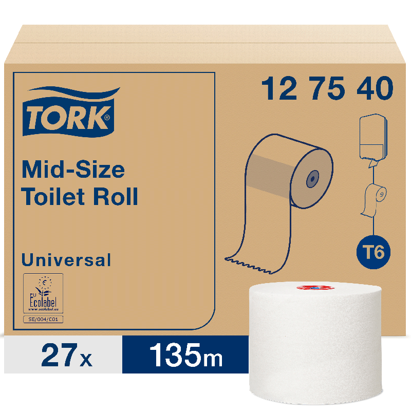 Tork Туалетная бумага Mid-size в миди-рулонах 127540, категория Universal, 1-сл.